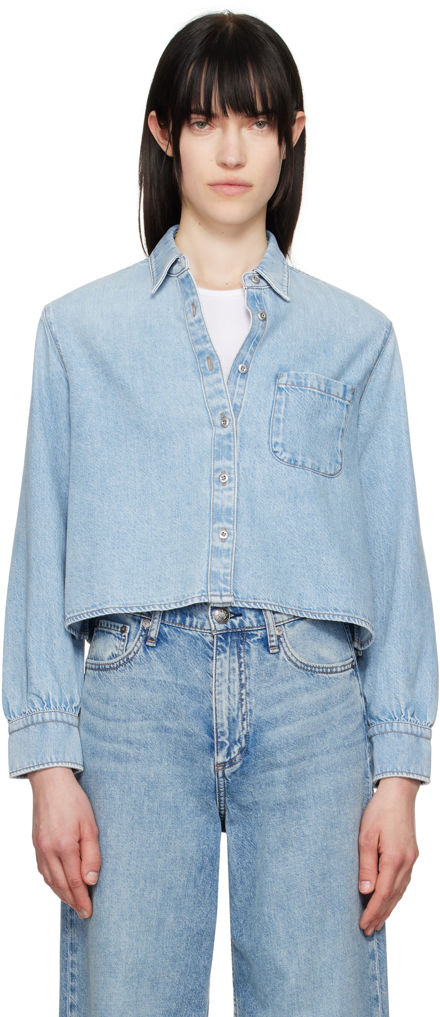 Košeľa rag & bone Rag & Bone Featherweight Cropped Maxine Denim Shirt Modrá | WDD25S1446UFGR, 0