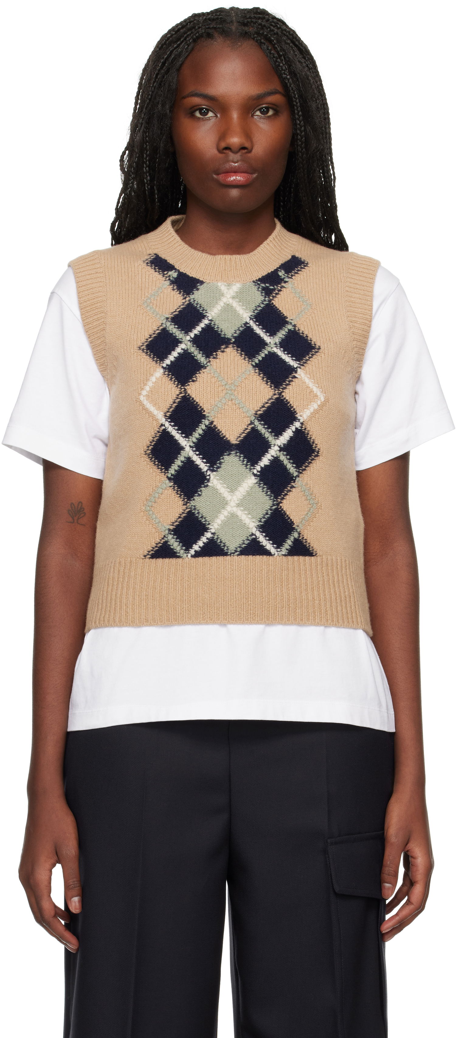 Sveter AMI Argyle Sleeveless Sweater Béžová | FKS744.KN0057, 0