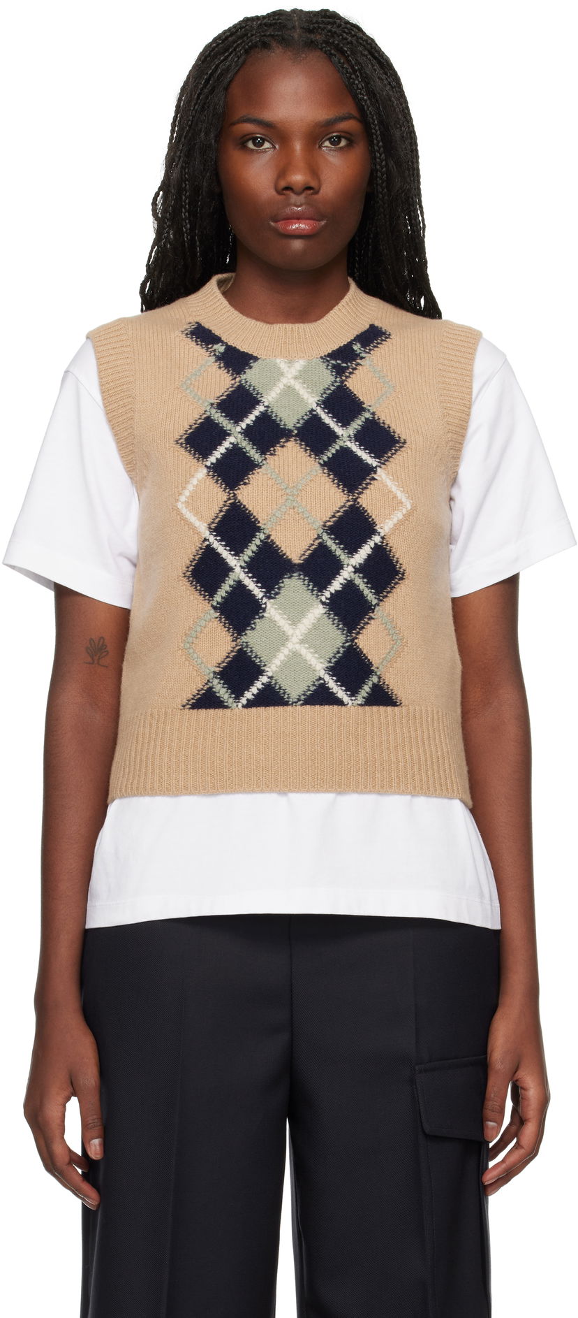 Sveter AMI Argyle Sleeveless Sweater Béžová | FKS744.KN0057