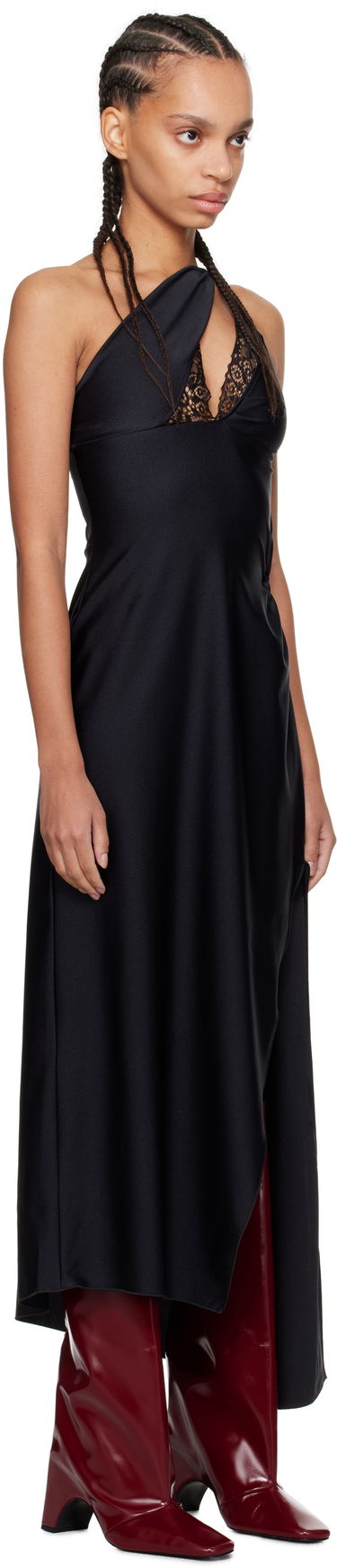 Šaty Coperni Asymmetric Lace Midi Dress Čierna | COPR135545, 4