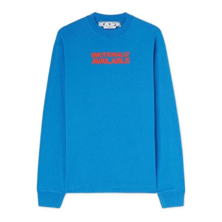Sveter Off-White Off-White Long Sleeve T-Shirt with Logo Print Modrá | OMAB064F22JER0104525