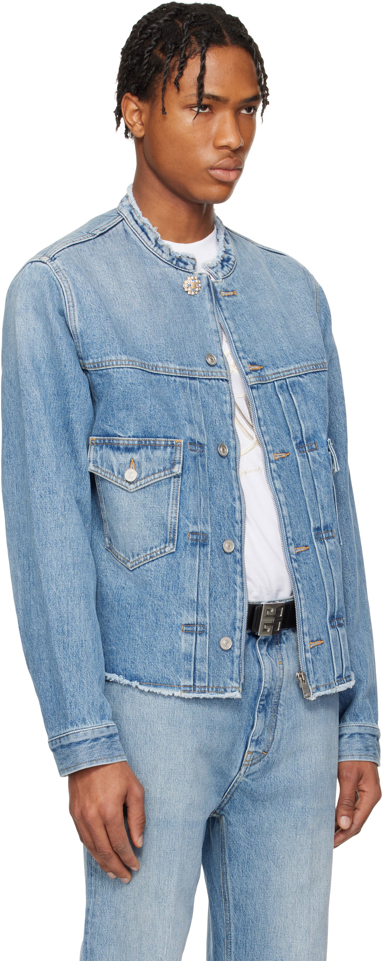 Bunda Givenchy Givenchy Reworked Biker Denim Jacket Modrá | BM01BE5YCH415, 1