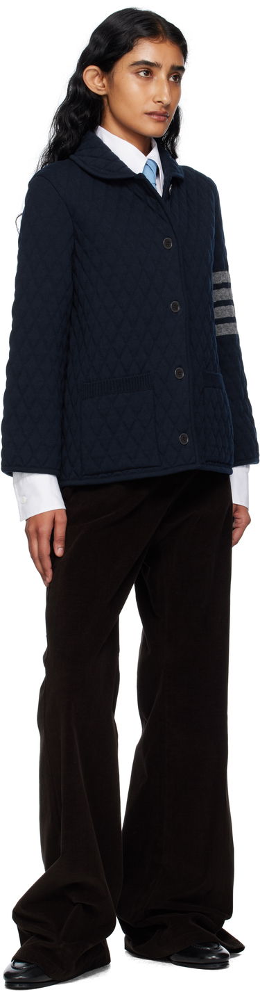 Bunda Thom Browne Thom Browne Quilted Knit Merino Wool 4-Bar Work Jacket Navy | FKJ117A-Y1029, 3