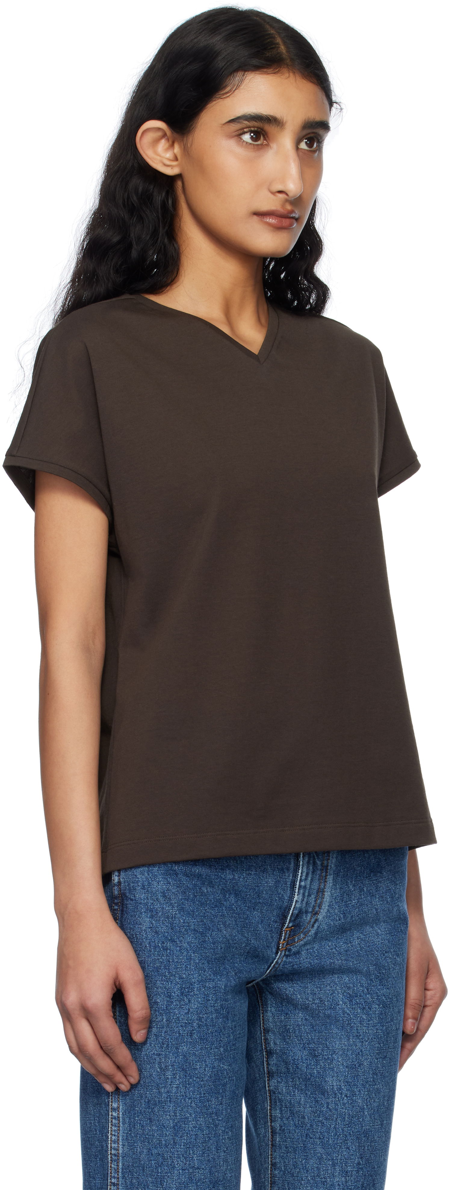 Tričko Khaite Khaite Devra V-Neck T-Shirt Hnedá | 2377166, 1
