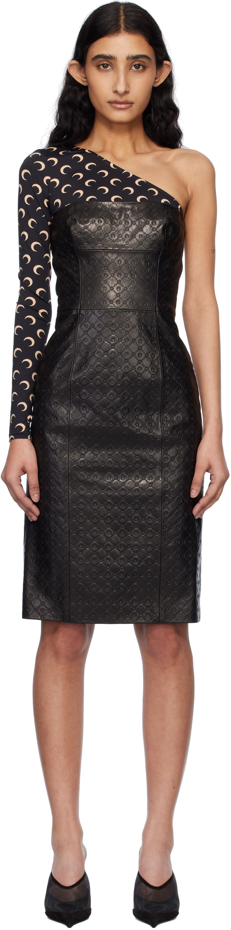 Šaty Marine Serre Marine Serre Moonogram Embossed Leather Midi Dress Čierna | WDR315A RLEA0021, 0
