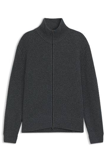 Sveter BOSS BECKHAM x BOSS Zip-Up Cardigan in Wool and Cashmere Šedá | 50554340