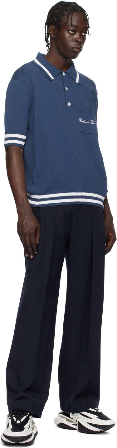 Polo tričko Balmain Cotton-Blend Knit Polo Shirt Modrá | EH1GB046KF96, 3
