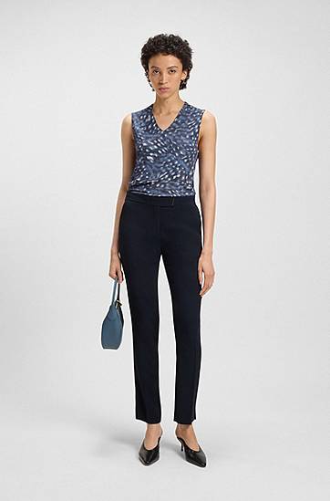 Nohavice BOSS Slim-Fit Trousers with Slit Hems Navy | 50541990, 1
