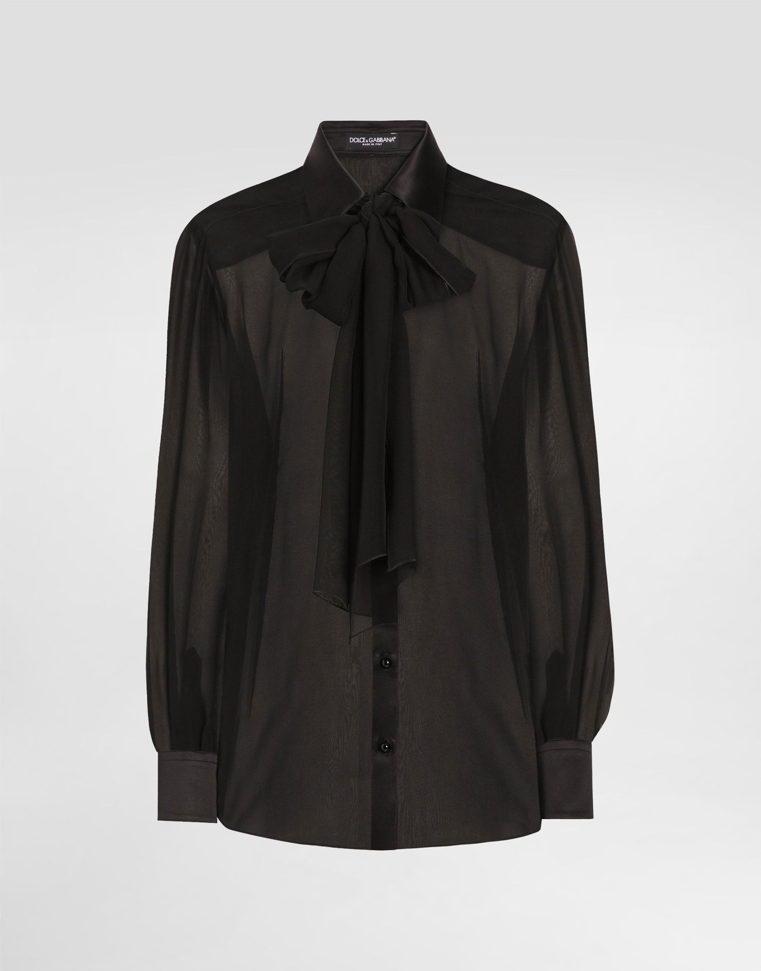 Košeľa Dolce & Gabbana Silk Chiffon Shirt With Pussy-bow Čierna | F5S38TFU1ATN0000, 0