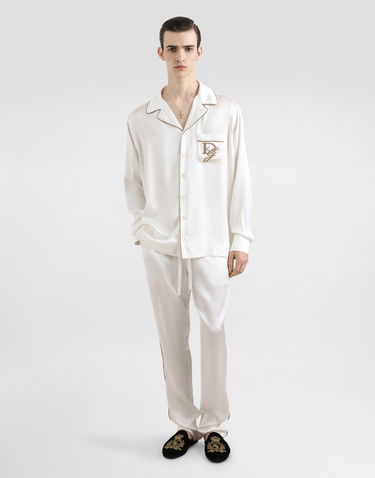 Pyžamo Dolce & Gabbana Dolce & Gabbana Silk Pajama Pants with Logo Embroidery Biela | GVCRAZFU1AUW0001, 1