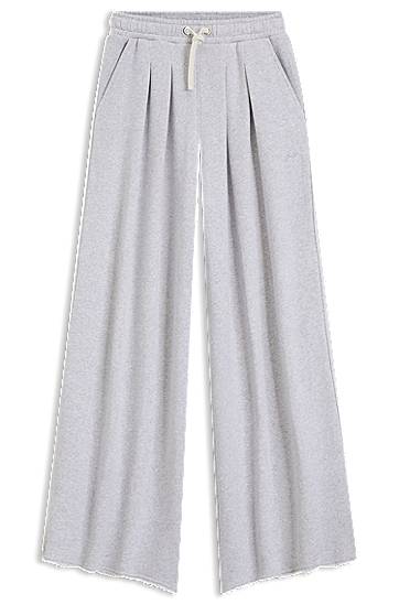 Tepláky BOSS Pleated Wide-Leg Cotton Blend Track Pants Šedá | 50554282