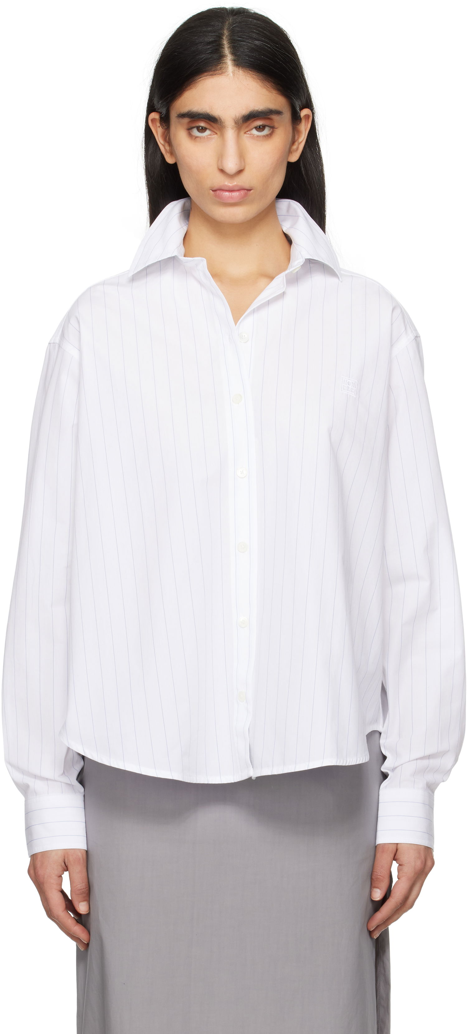Košeľa TOTEME TOTEME Monogram Striped Cropped Shirt Biela | 252-WRT0356-FB0076, 0