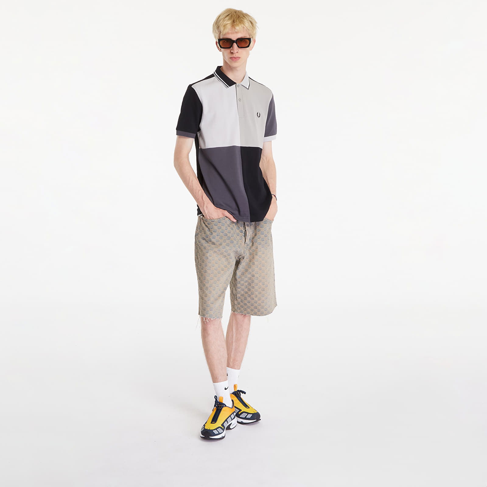 Beams Grid Design Fp Polo T-Shirt Black