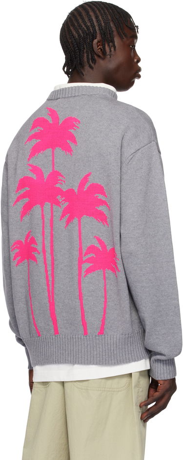Sveter Palm Angels Knit Sweater With Palm Tree Embroidery Šedá | PMHE080S25KNI0010832, 2