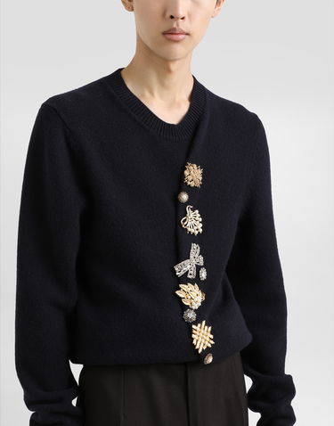 Sveter Dolce & Gabbana Wool Round-Neck Sweater With Jeweled Buttons Čierna | GXX91ZJCVWRB0665, 3