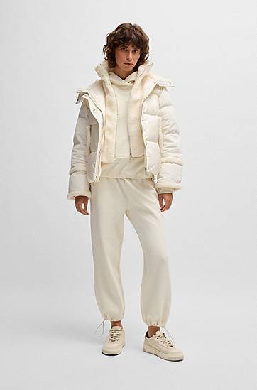 Prešívaná bunda BOSS Water-Repellent Puffer Jacket with Teddy Trim Biela | 50524479, 1