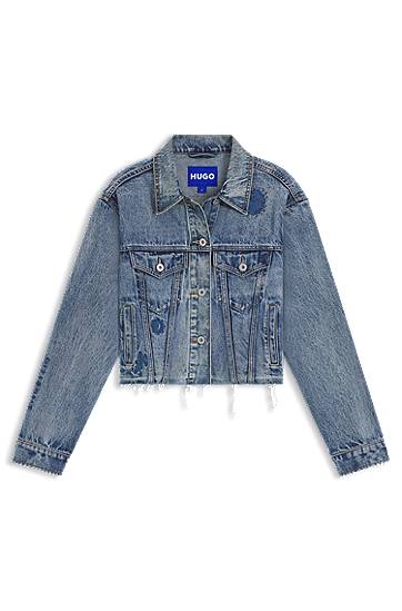 Bunda BOSS Relaxed-Fit Embroidered Denim Jacket Modrá | 50546316