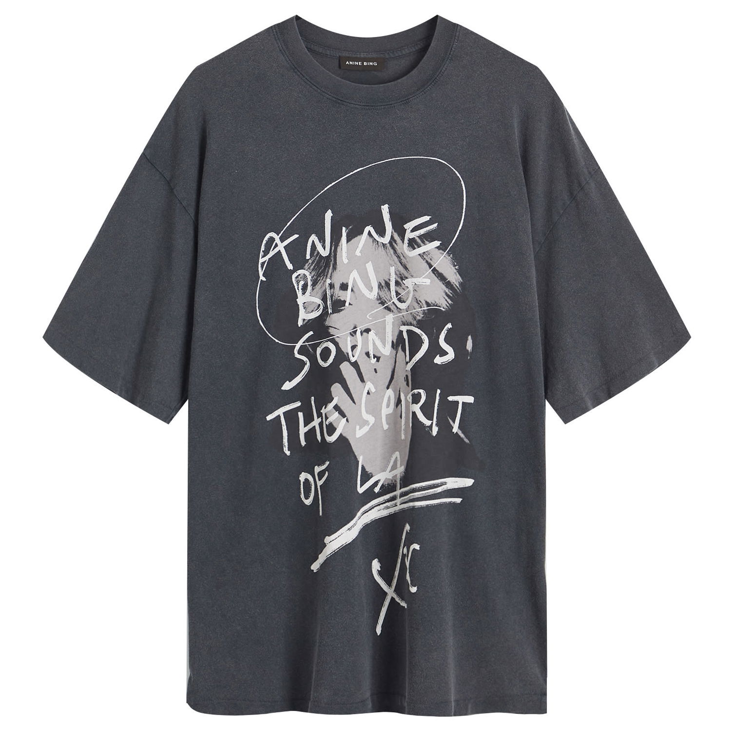Tričko Anine Bing Kent Washed Black Graphic T-Shirt Šedá | A-08-10748-WBL1, 1