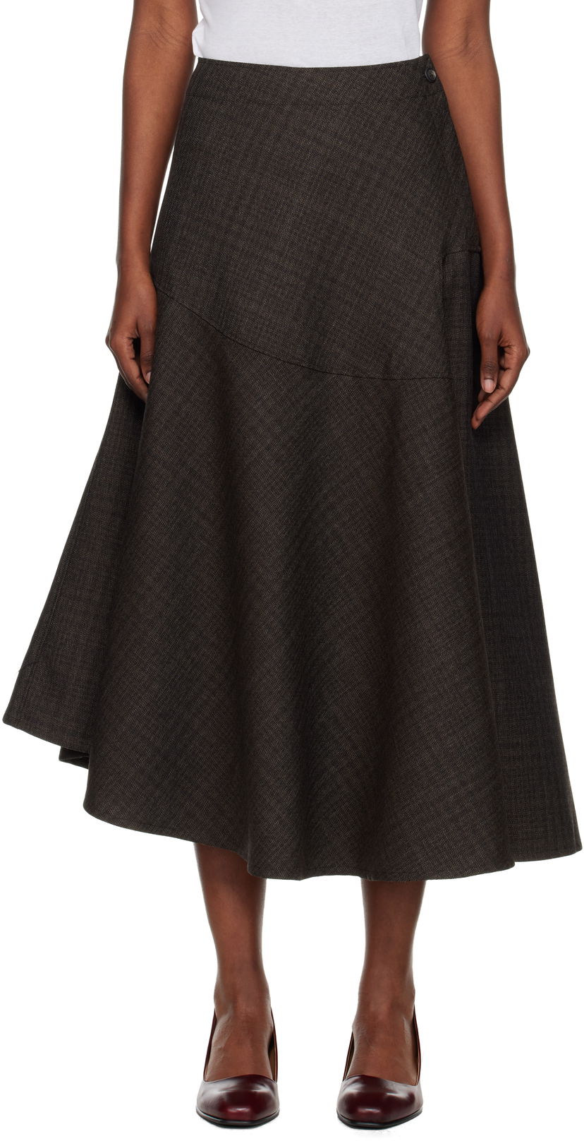Sukňa OUR LEGACY Waltz Textured Asymmetric Flared Midi Skirt Hnedá | W4254WB