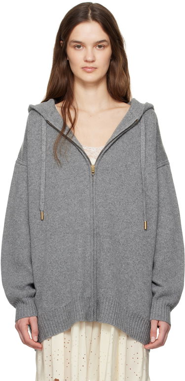 Sveter CHLOÉ Chloé Oversized Knit Zip-Up Hoodie Šedá | CH25SMC05760, 0