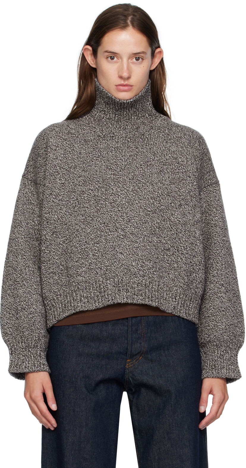 Sveter &Daughter &Daughter Caragh Chunky Crop Turtleneck Sweater Šedá | HKN03934