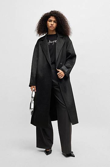 Kabáty BOSS Oversized Tie-up Coat Čierna | 50533788, 1