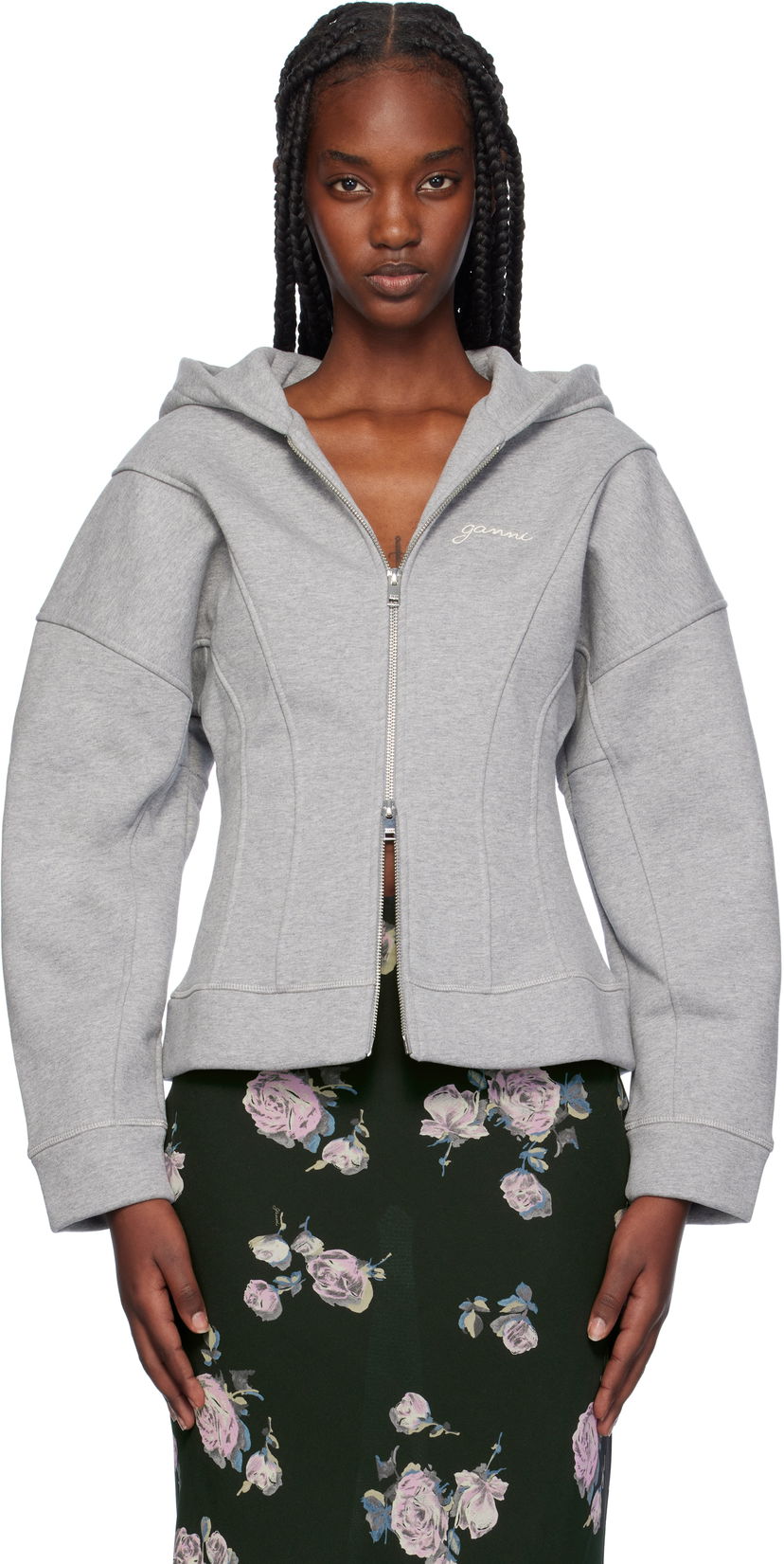 Mikina GANNI Fleece Zip Hoodie Šedá | T3998