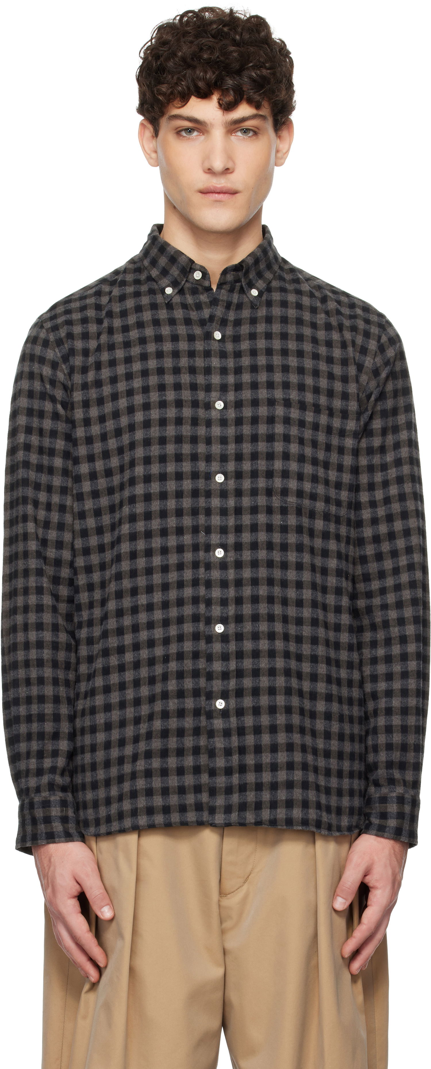 Košeľa BEAMS BEAMS PLUS Button-Down Gingham Check Shaggy Shirt Šedá | 38110244139, 0