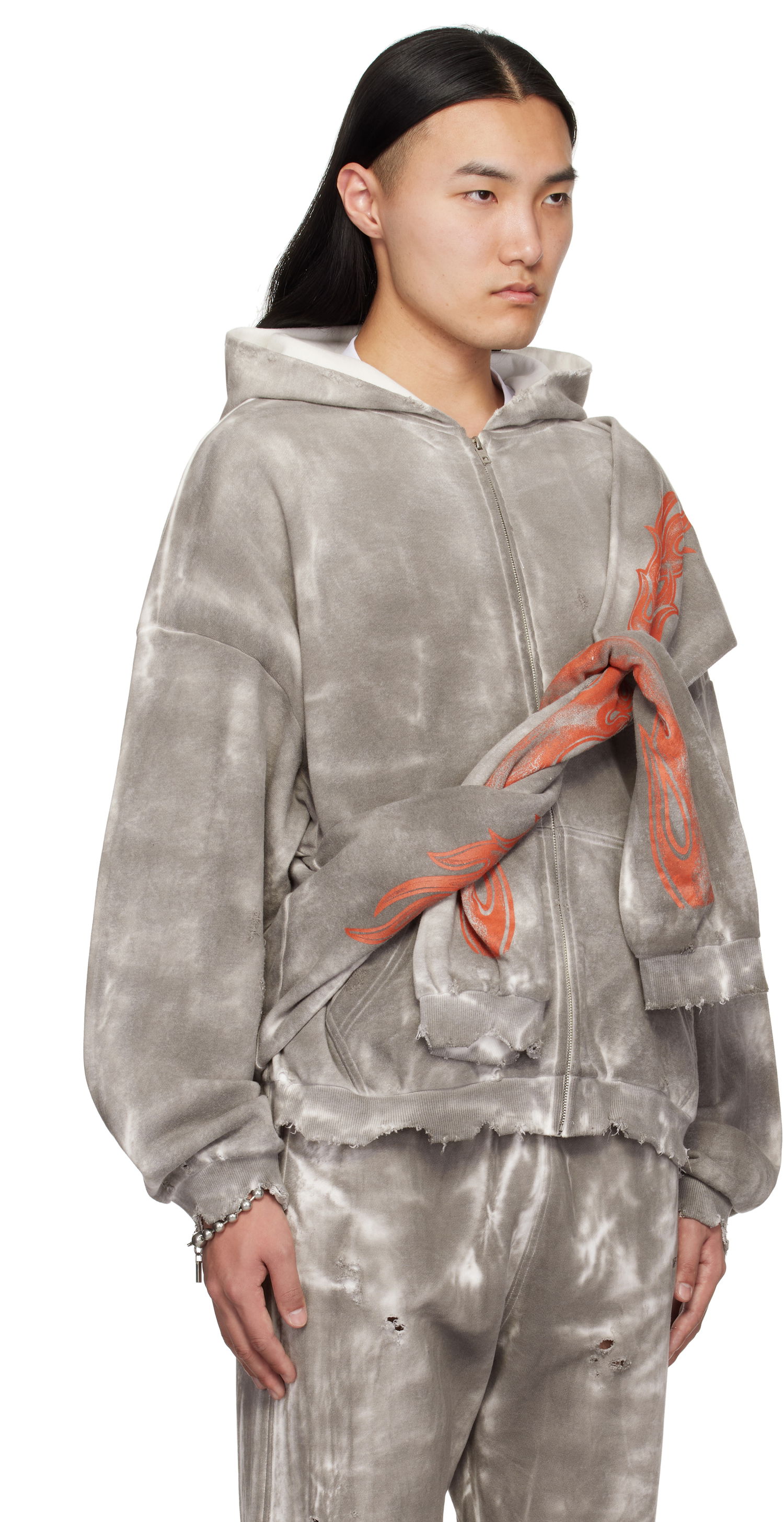 Mikina We11done We11done Muddy Four Sleeves Zip-Up Hoodie Šedá | WD-TJ0-25-816-U-BK, 1