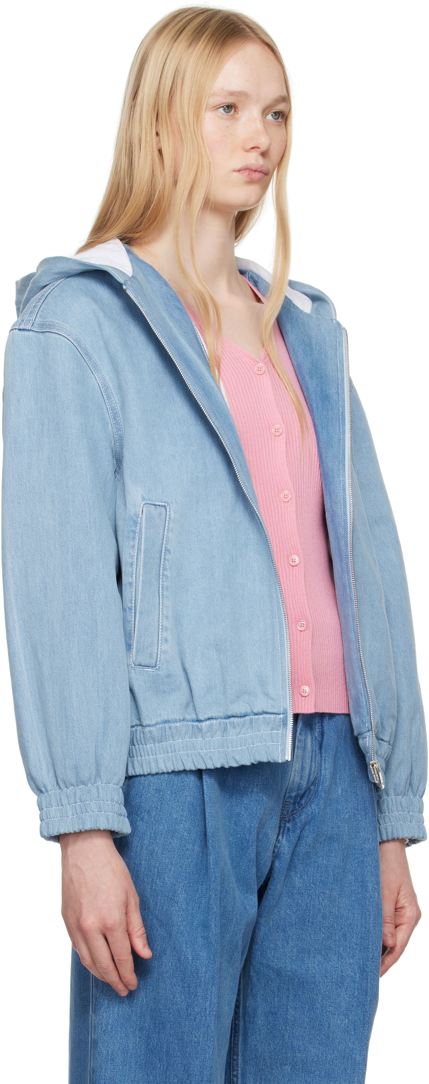 Bunda MAISON KITSUNÉ Maison Kitsuné Zipped Hooded Denim Jacket Modrá | OW02103WD4010, 1