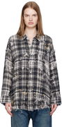 R13 Shredded Seam Drop Neck Plaid Shirt