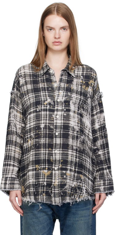 Košeľa R13 R13 Shredded Seam Drop Neck Plaid Shirt Čierna | R13WR075-R557B, 0