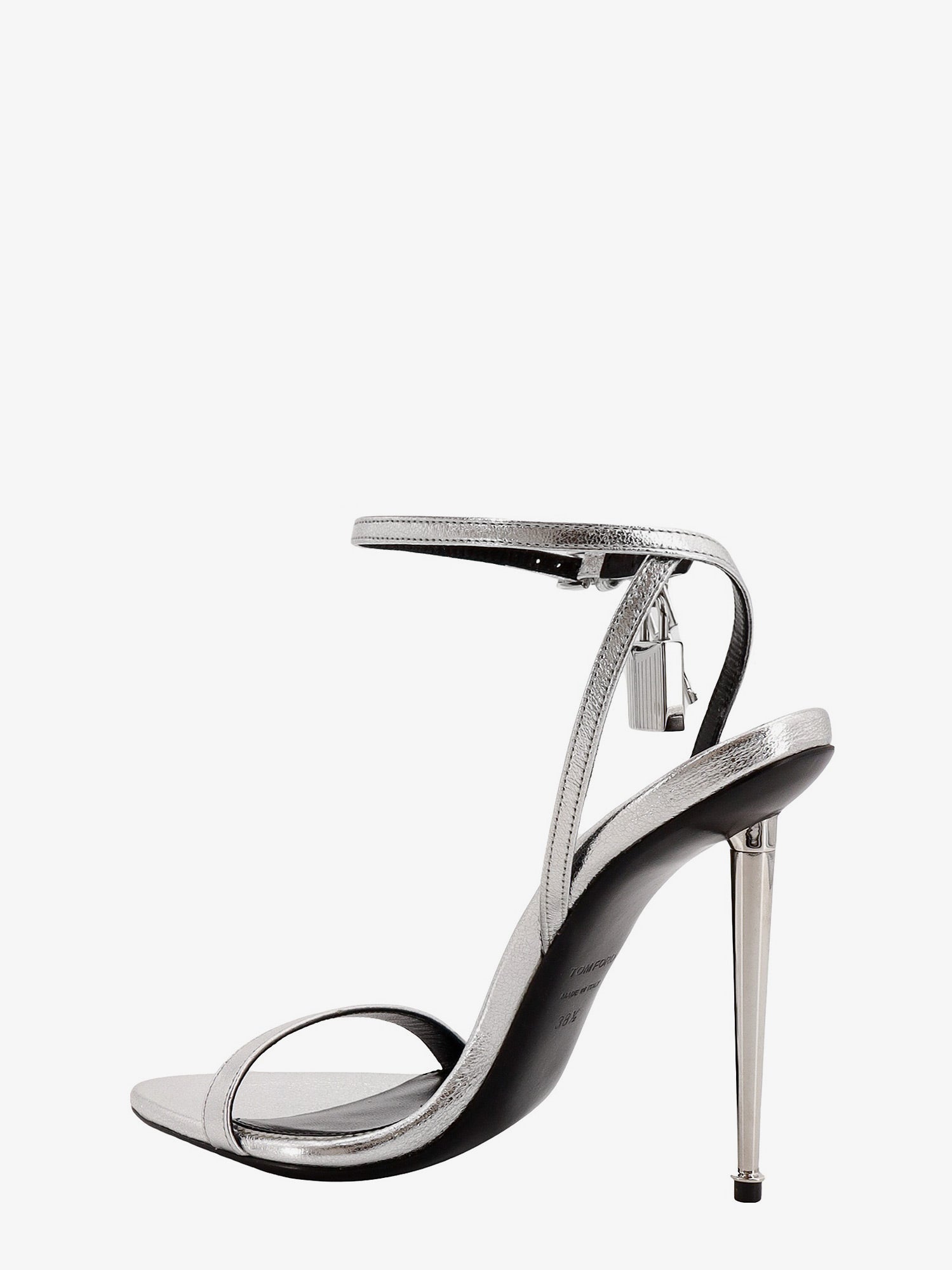 Metallic Leather Padlock Stiletto Sandals
