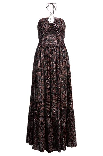 Šaty BOSS Metallic Print Halter Maxi Dress Čierna | 50538359, 0