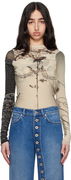 Jean Paul Gaultier 'The Tattoo Rose and Bird' Printed Mesh Bodysuit