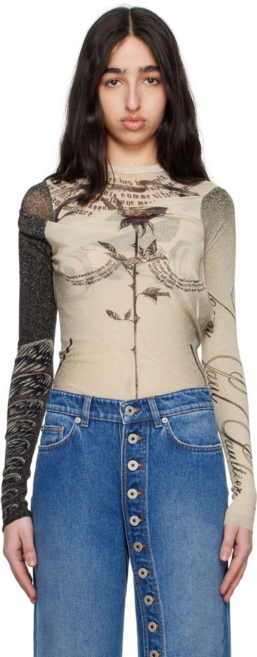 Tričká a tielka Jean Paul Gaultier Jean Paul Gaultier 'The Tattoo Rose and Bird' Printed Mesh Bodysuit Béžová | 25/34-F-BD066-T583-030030, 0