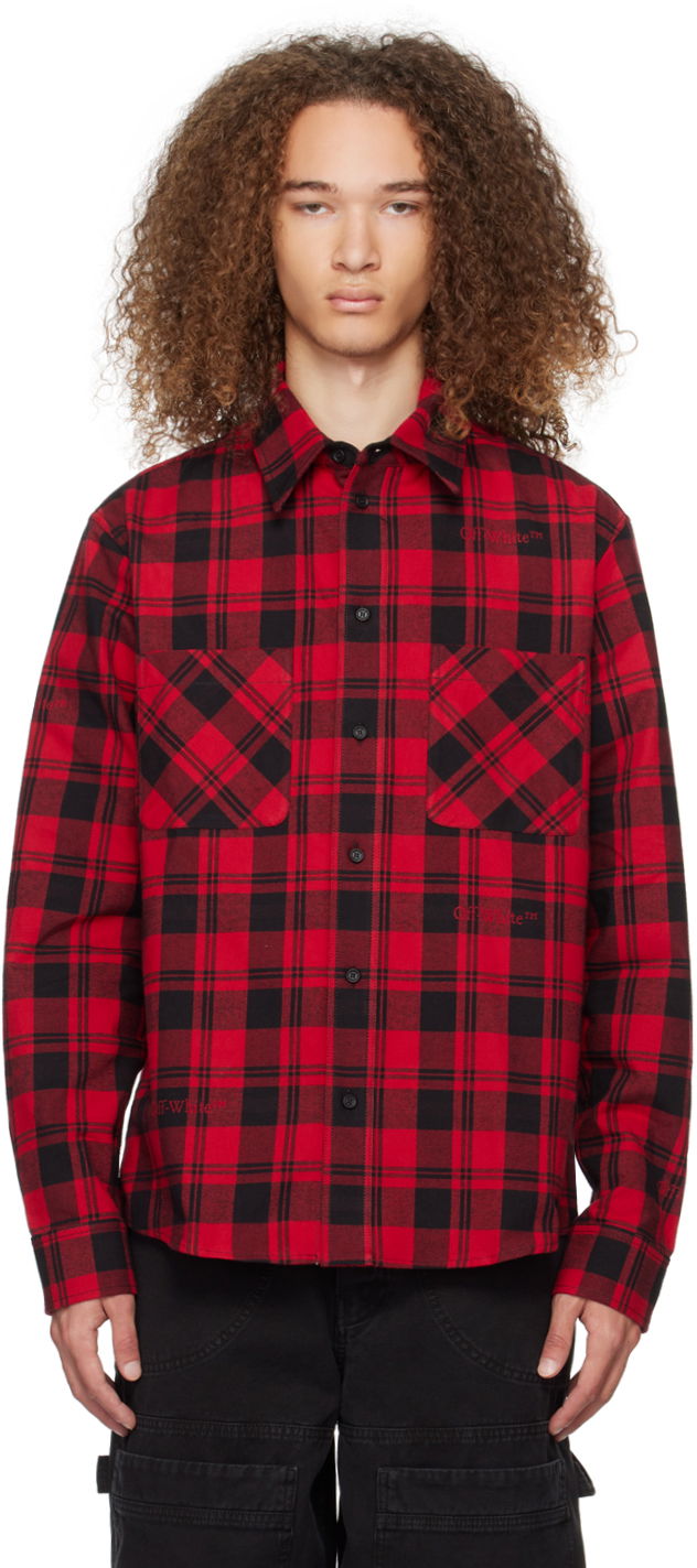 Košeľa Off-White Red Check Shirt Červená | OMGE030C99FAB0018500