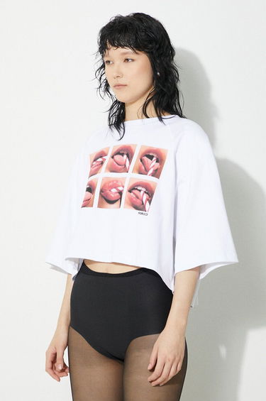 Crop Top Fiorucci Fiorucci Mouth Print Cropped T-Shirt Biela | U01FPTSH106CJ01WH01, 3