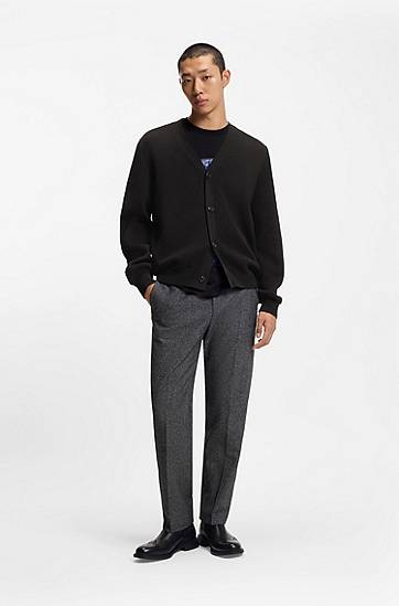 Sveter BOSS Cotton cardigan with knitted structure Čierna | 50551509, 1