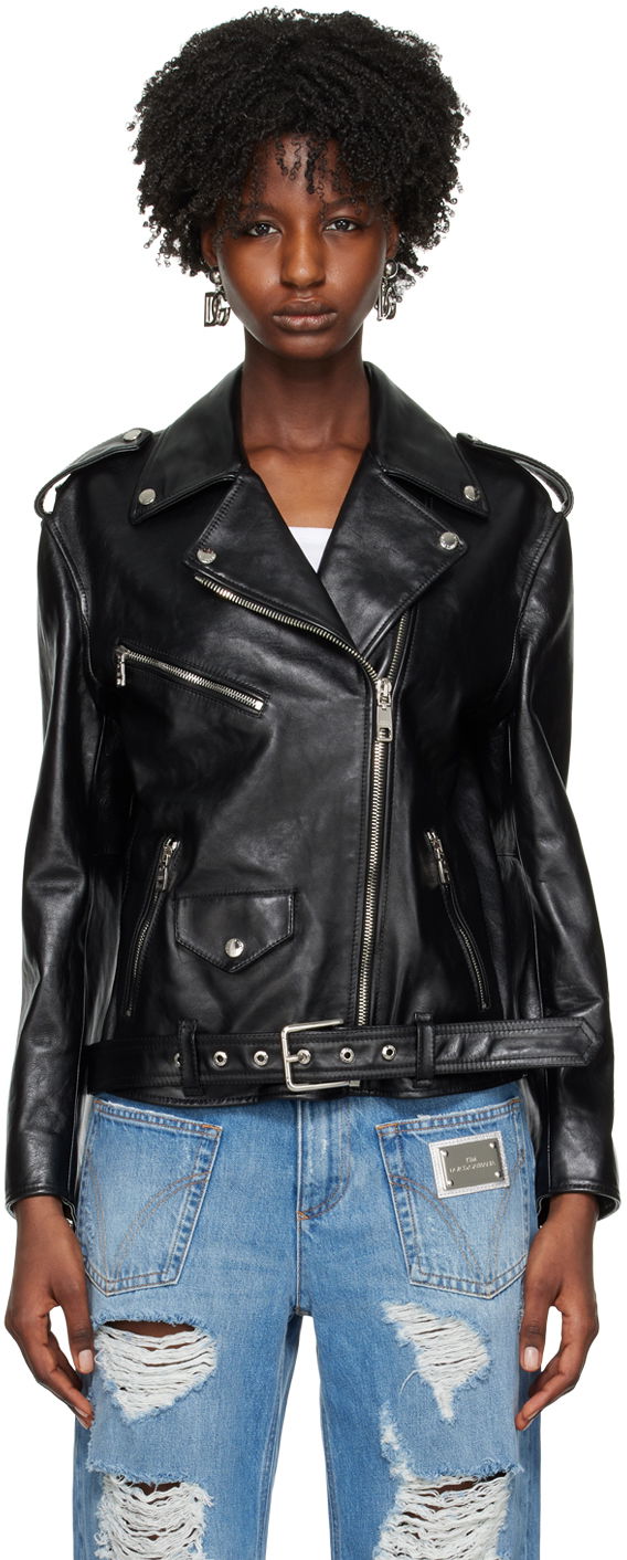 Bunda Dolce & Gabbana Black Pin-Buckle Belt Leather Jacket Čierna | F9P52L HULRK, 0