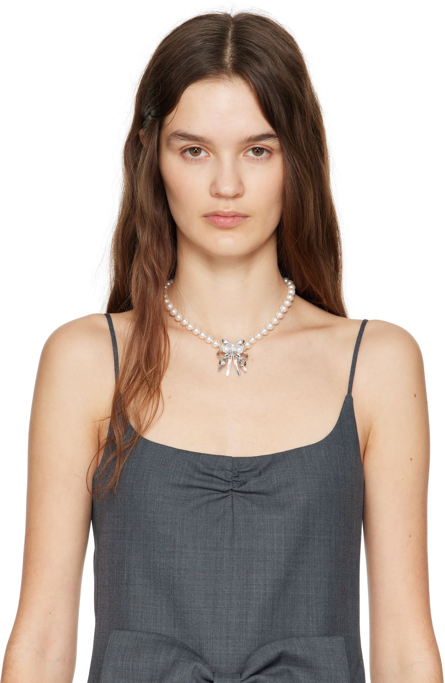 Náhrdelník SHUSHU/TONG YVMIN Edition Pearl Butterfly Flower Curly Hair Choker Biela | 24715SLV00NN, 1