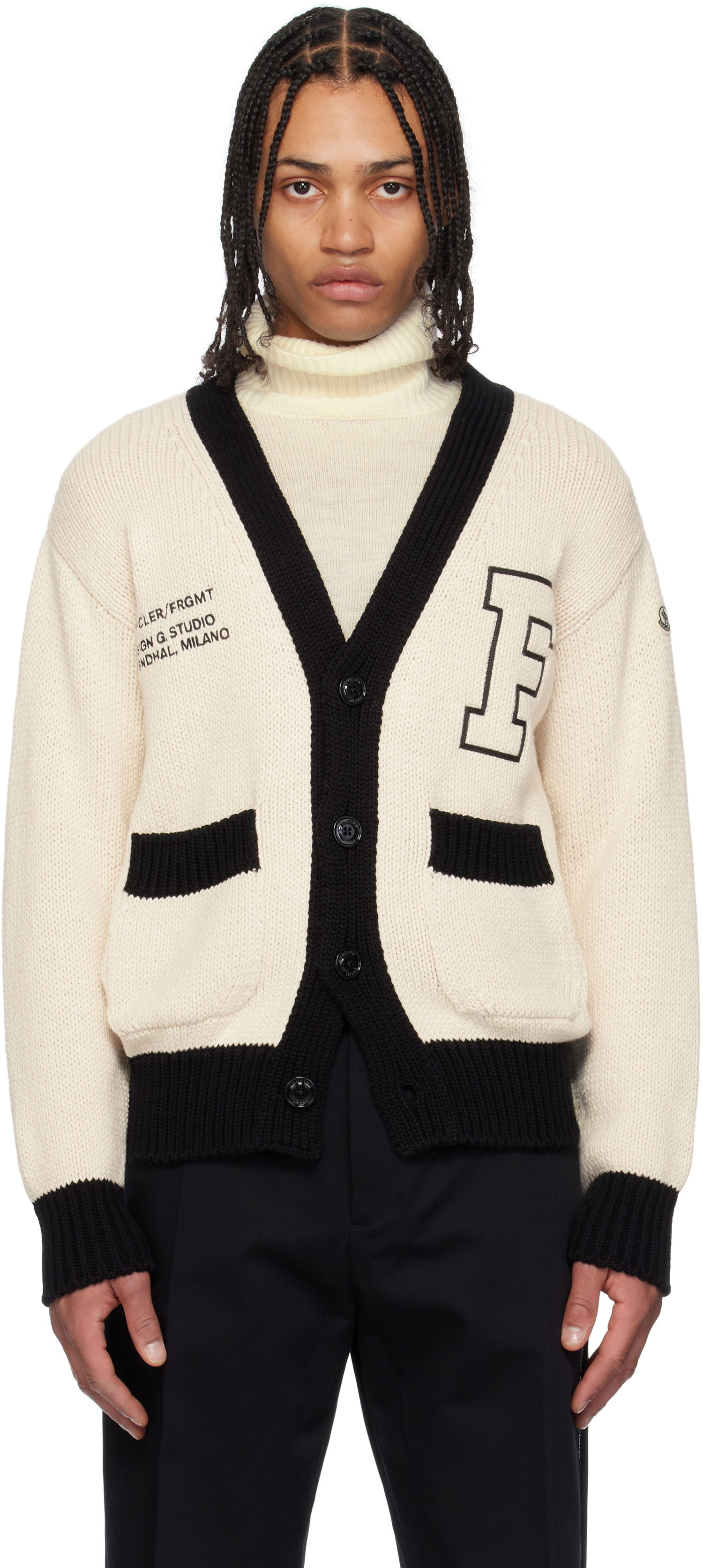 Sveter Moncler Moncler Genius x FRGMT Hiroshi Fujiwara Embroidered Cotton Cardigan Béžová | K109U9B00001M5206, 0