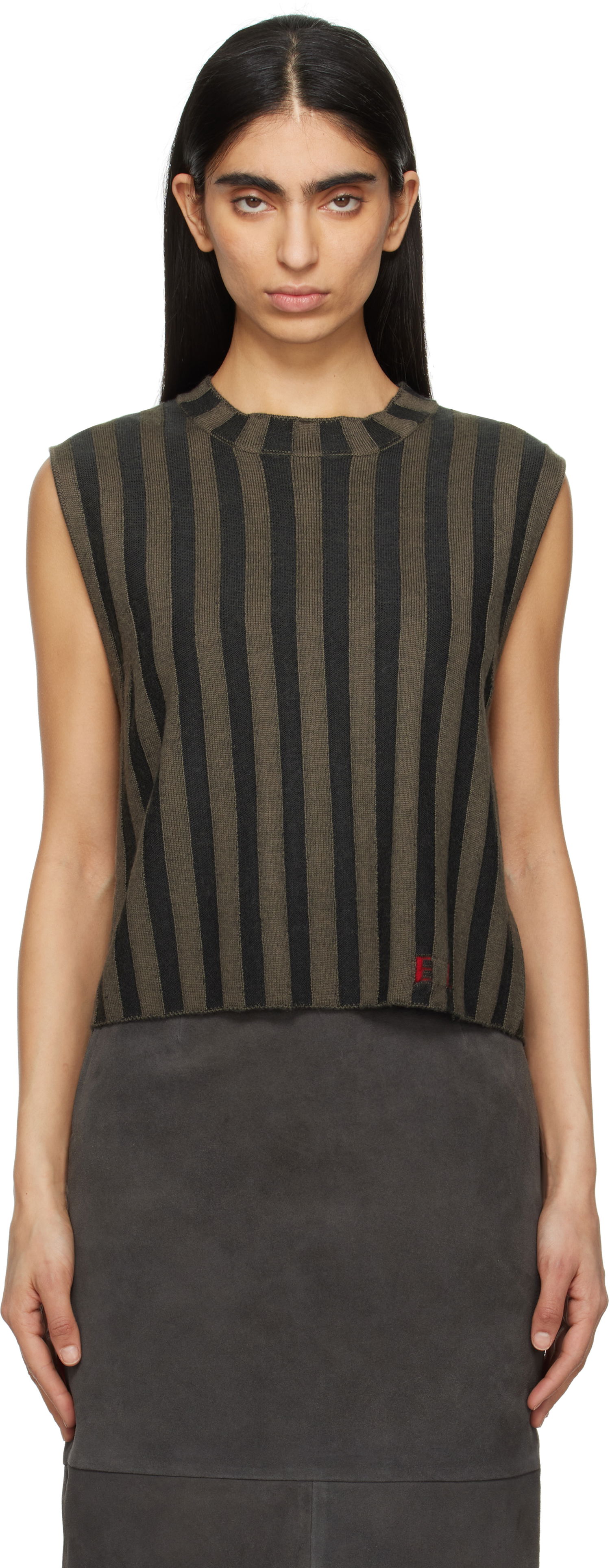 Sveter Eckhaus Latta Eckhaus Latta Striped Knit Tank Top Hnedá | 8025-EL-PS25-B -, 0