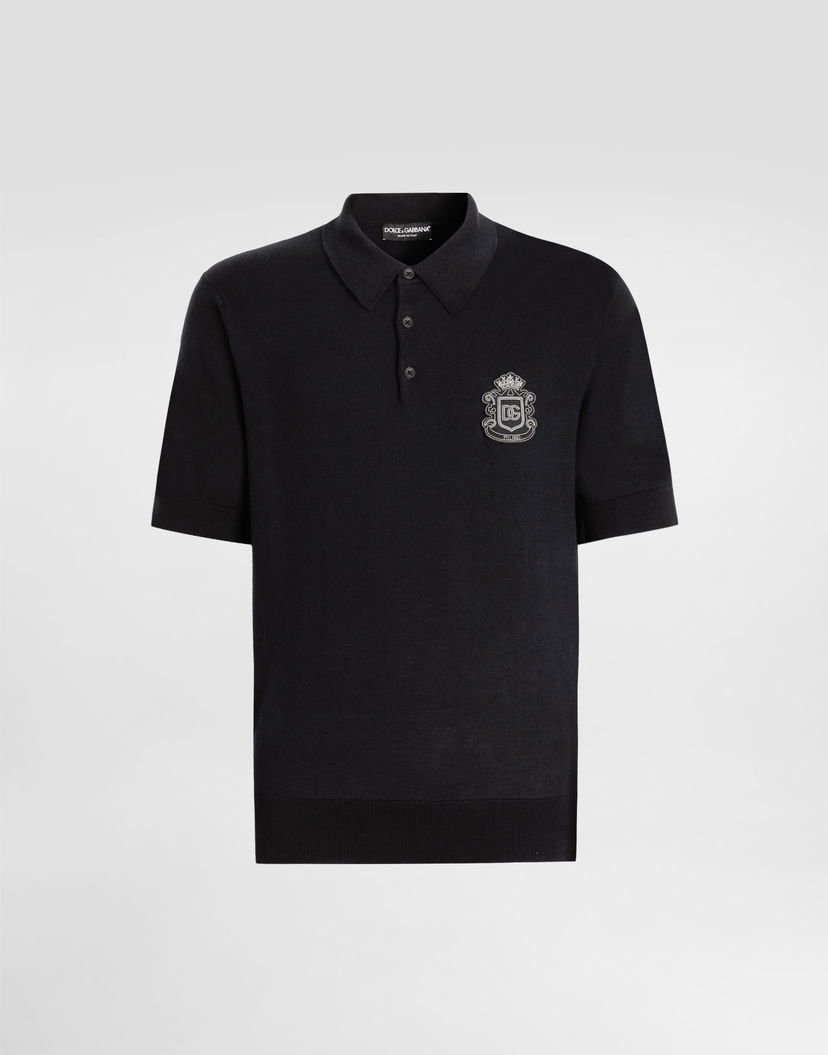 Polo tričko Dolce & Gabbana Cotton Knit Polo Shirt with Emblem Čierna | GXZ02ZJBCIUB0665