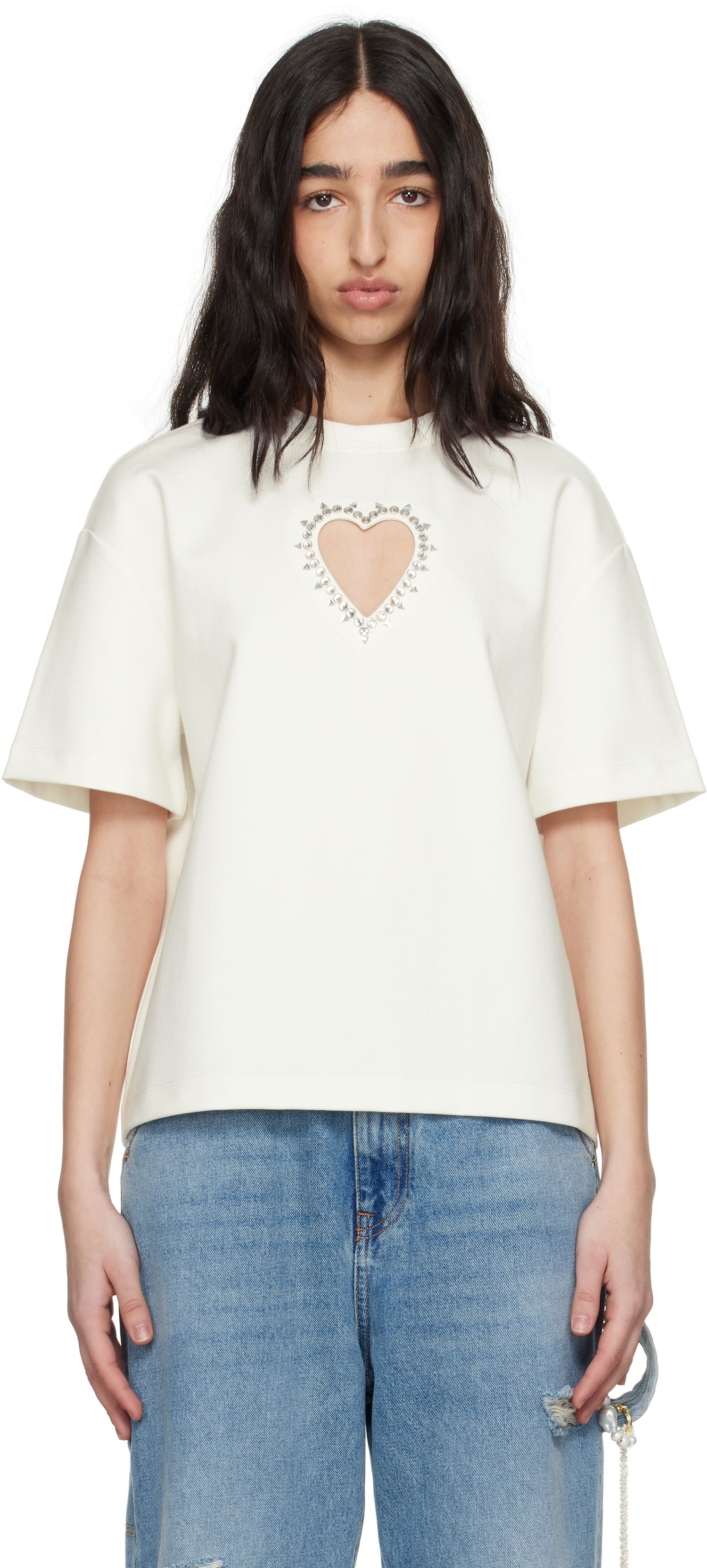 Tričko Area AREA Crystal Heart Cutout Relaxed T-Shirt Biela | 0000TS0026FA01, 0