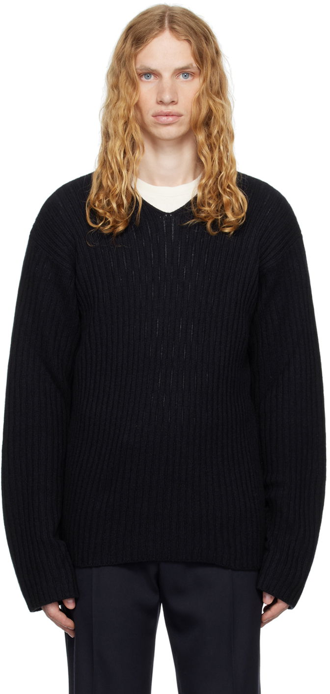 Sveter The Row The Row Gustave Ribbed V-Neck Sweater Čierna | 713-Y556, 0