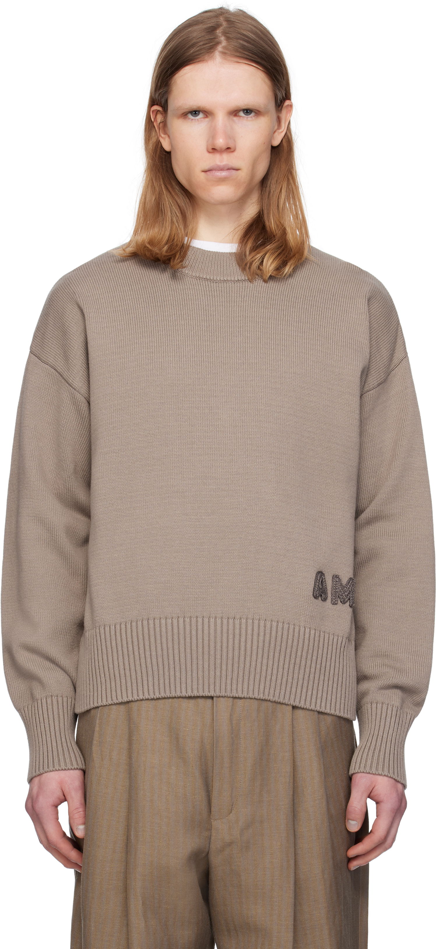 Sveter AMI AMI Paris Embroidered Crewneck Sweater Hnedá | HKS163.KN0063, 0