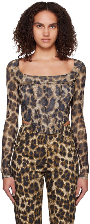 Crop Top Miaou Miaou Leopard Maude Long Sleeve Corset Top Hnedá | 7065PM1NIK, 0