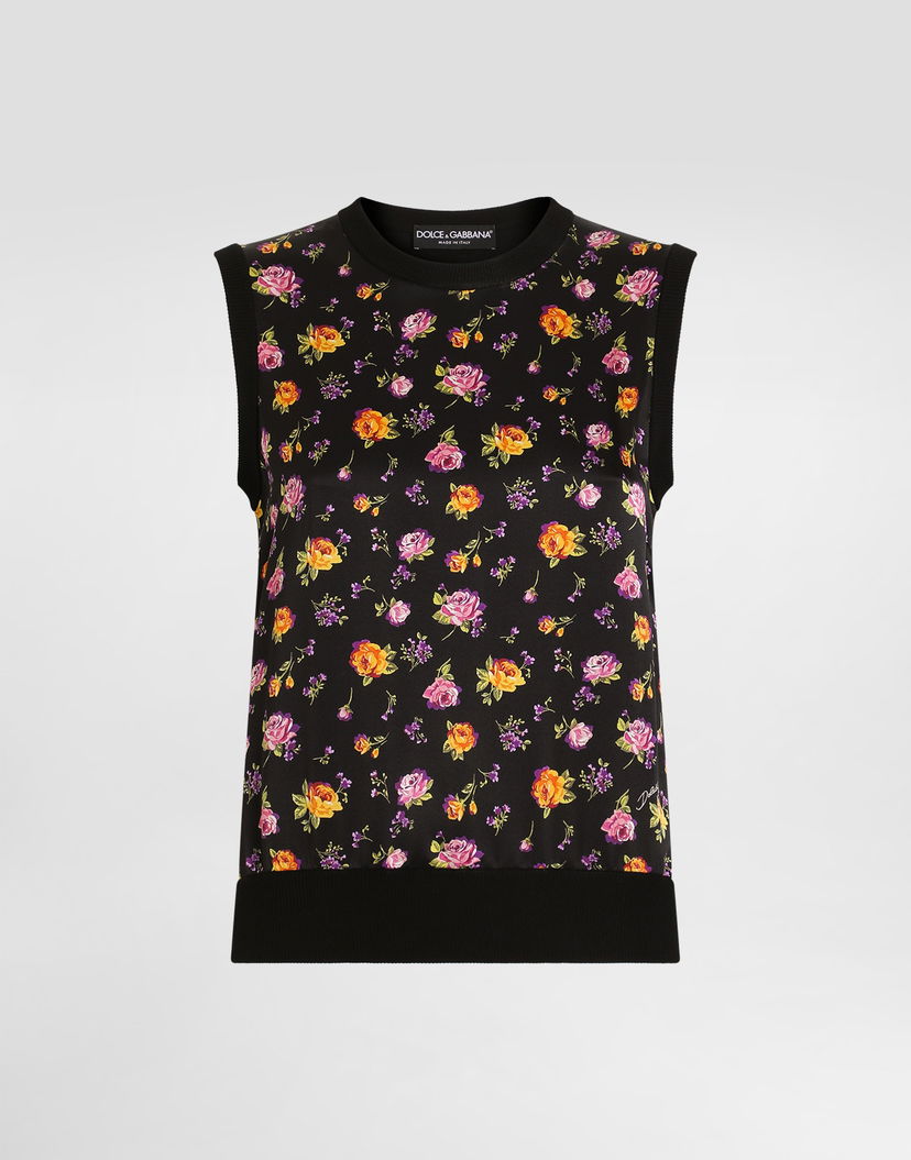 Tielko Dolce & Gabbana Small Rose Bouquets-print Silk Tank Top Rôznofarebný | FXT06TJBSOPHN5XR
