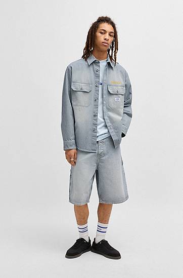 Košeľa BOSS HUGO Oversized Striped Washed Denim Shirt Modrá | 50539045, 1